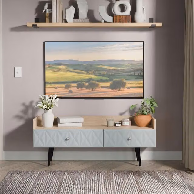 Ready Assembled 2 U Toledo 2 Drawer Coffee TV Unit in Duck Egg Blue – 1