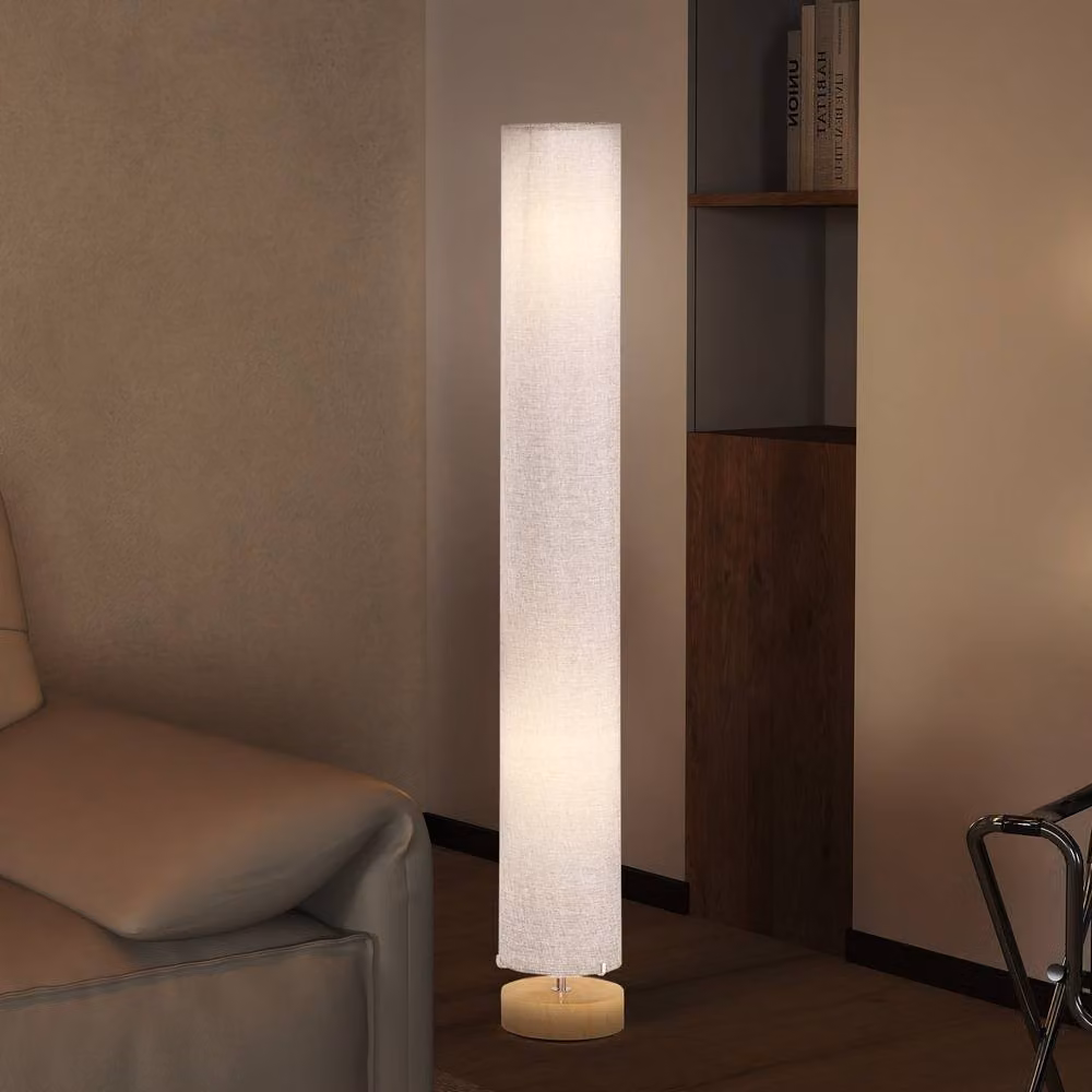 HOMCOM Modern Grey Floor Lamp with Fabric Shade and Wood Accents, Height: 120 cm – 2