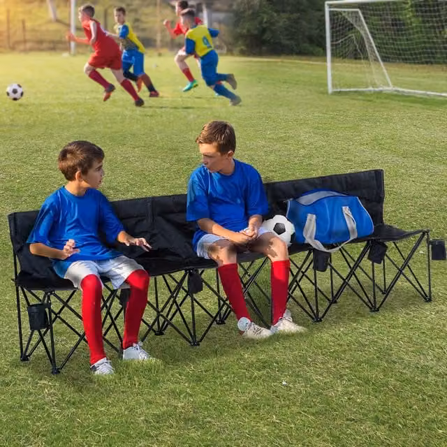 Outsunny Black Folding Multi-Deck Bench with Cup Holders and Armrests