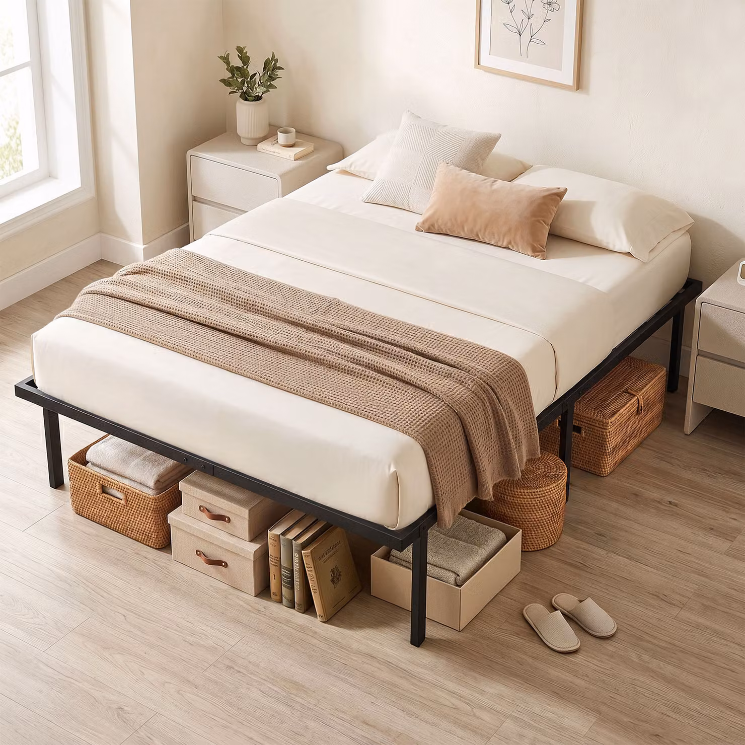 HOMCOM Black Metal Double Bed Frame with Underbed Storage and Steel Slat Support, W/D/H: 140 x 200 cm – 7