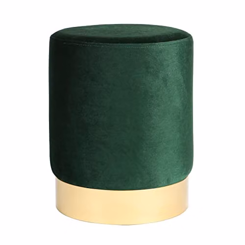Harbour Housewares Round Velvet Pouffe in Green, W/D/H: 29 x 29 x 36 cm