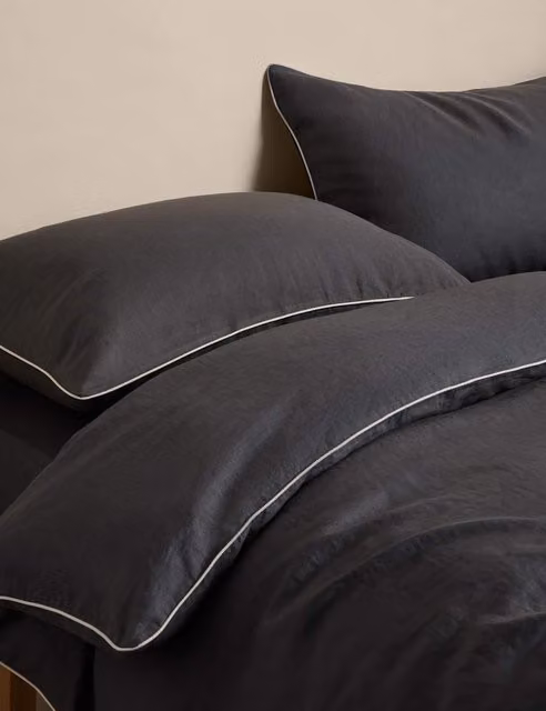 M&S Pure Linen Breathable Duvet Cover, Grey, W: 140 cm x L: 200 cm