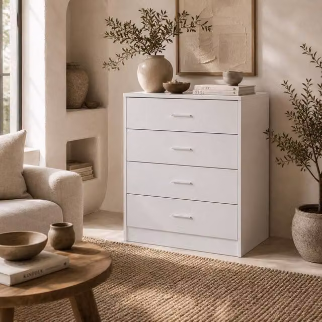 Wyld Haus Ziroma White 4 Drawer Chest with Metal Handles W/D/H: 40 x 69 x 60 cm – 1