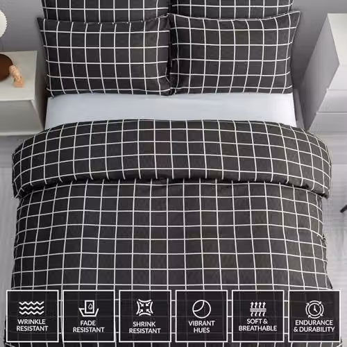 Lazzaro Grey Reversible Microfibre Double Duvet Cover and Pillowcase Set, W/D/H: 200 x 200 cm and 50 x 75 cm – 2