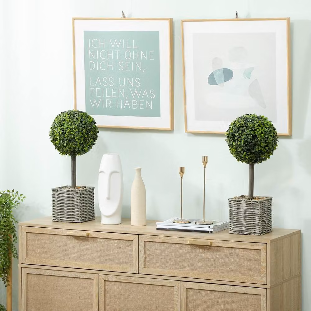 STILVORA Set of 2 Green Artificial Boxwood Topiary Potted Plants, Height: 50 cm – 2