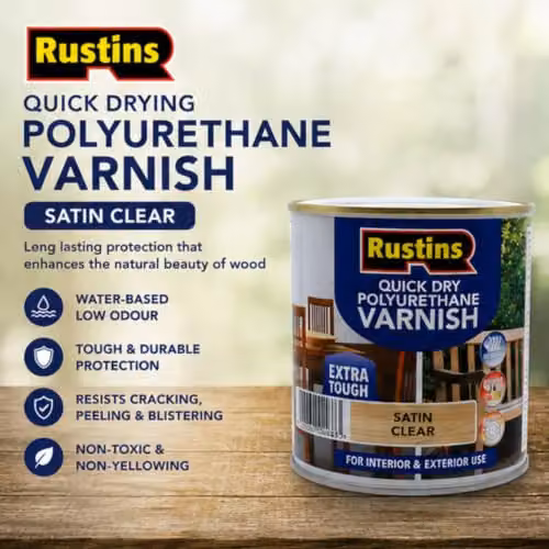 Rustins Quick Drying Water Based Polyurethane Satin Clear Varnish, 250ml – 3
