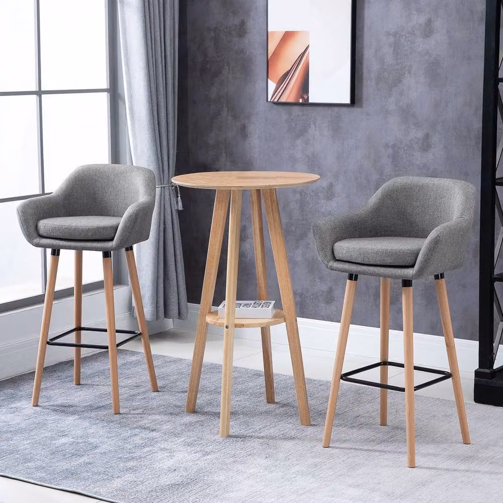 KORVIXA Set of 2 Grey Upholstered Fabric Bucket Seat Bar Stools – 3