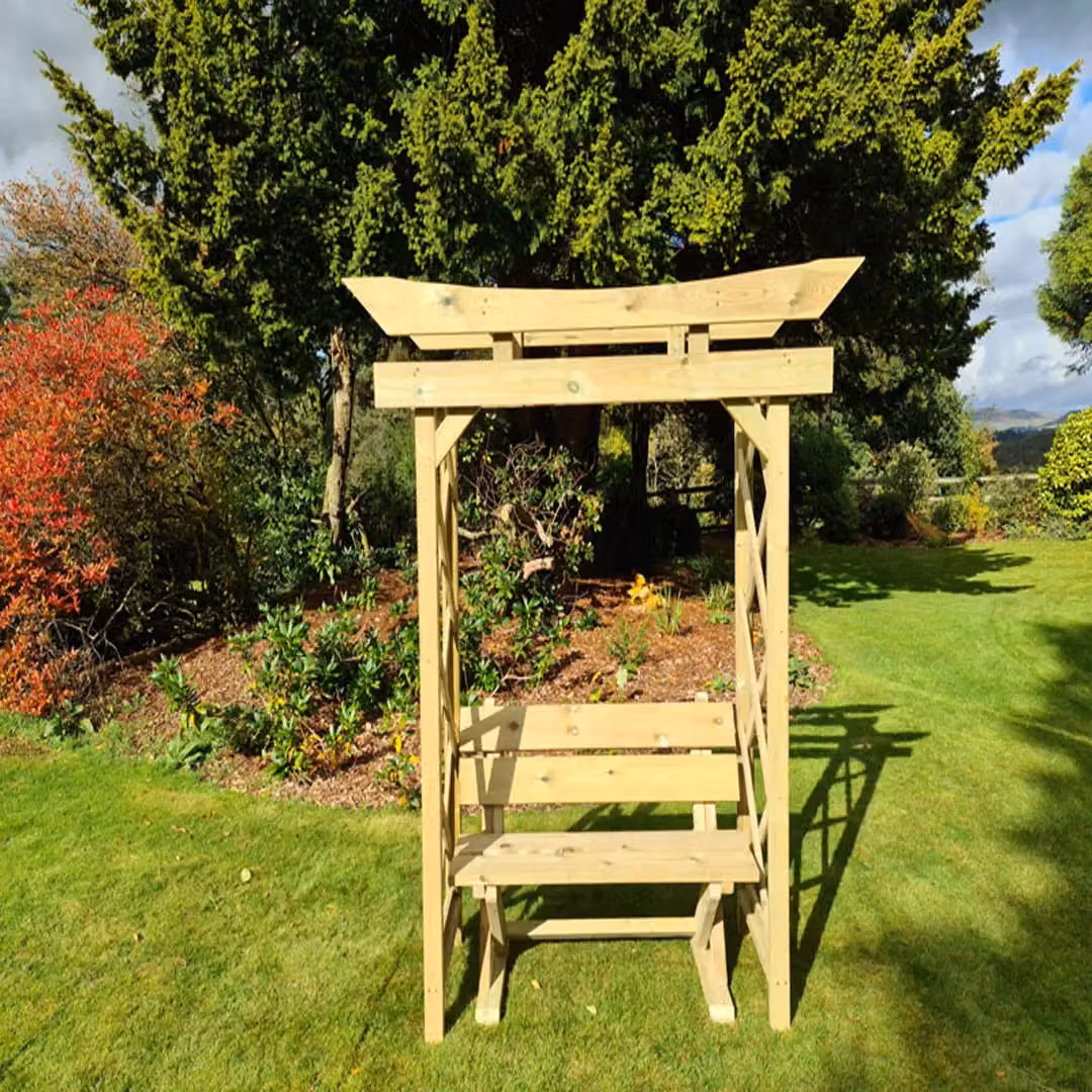 Churnet Valley Garden Furniture Ltd Tokyo 4ft Wooden Arch with Ashcombe Bench, Brown, W180 x D60 x H222 cm – 4