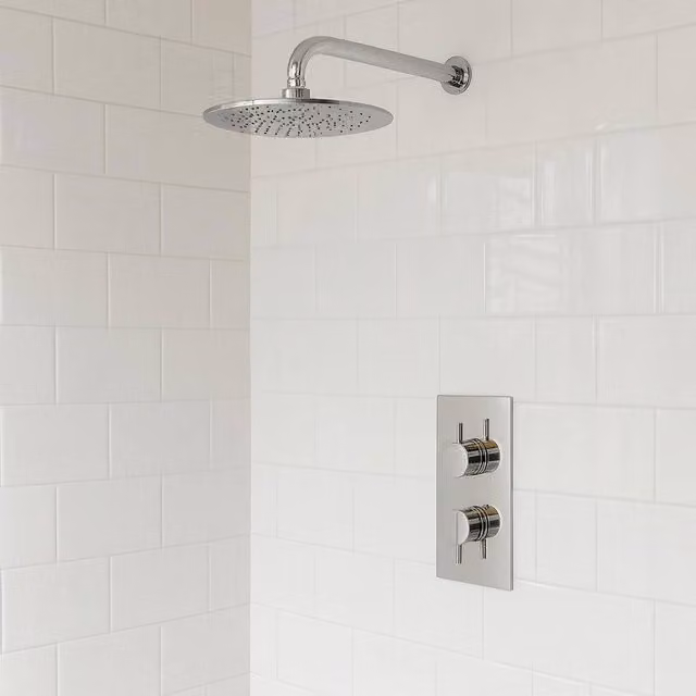 Bathroom Kingdom Avon Chrome Round Thermostatic Shower Set with 250mm Head in Silver