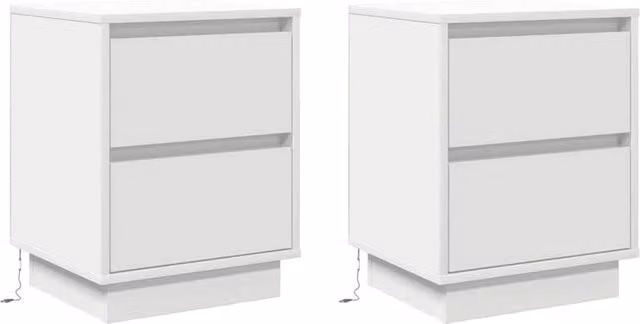 Berkfield Home Set of 2 White Bedside Cabinets with Integrated LED Lights and Soft Close Drawers, W/D/H: 39 x 34.5 x 50 cm – 1