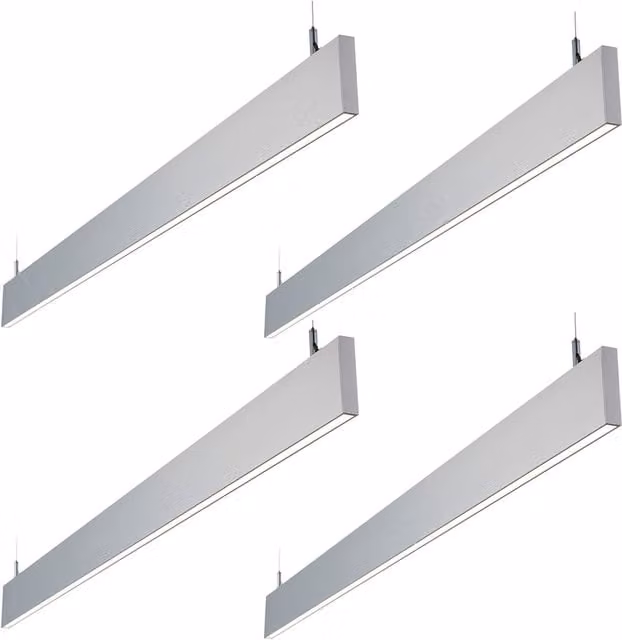 Loops 4 Pack Slim Commercial LED Suspension Light, Silver and White, 40W Cool White, W/D/H: 150 x 2 x 2 cm