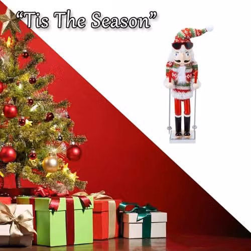 VFM e-Store Nutcracker Skier Wooden Christmas Decoration in Red and Multicolour, W/D/H: 41.4 x 12.1 x 10.6 cm – 6