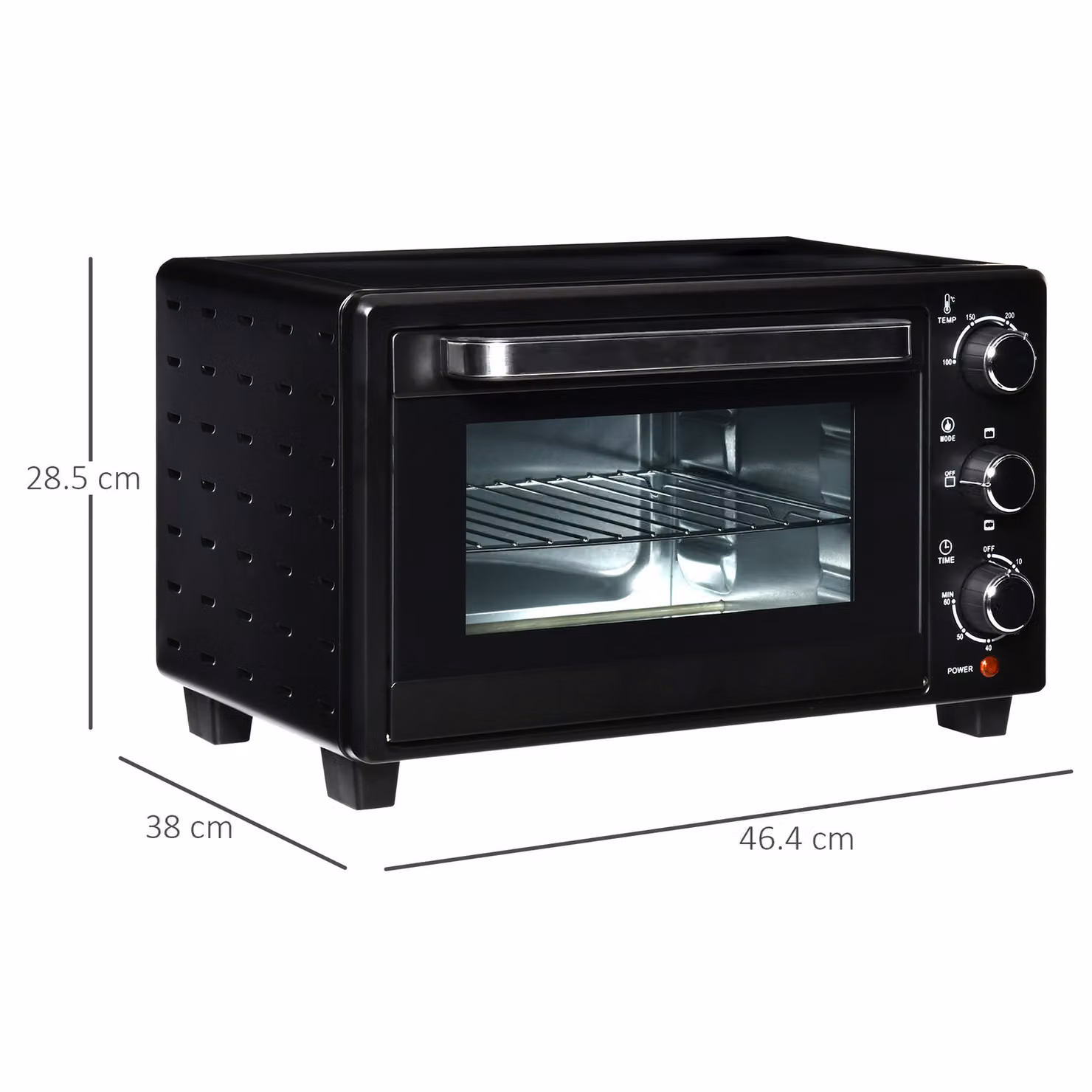 HOMCOM 21L Mini Countertop Electric Grill and Toaster Oven in Black with 1400W Power, Adjustable Temperature, Timer, Baking Tray and Wire Rack – 4