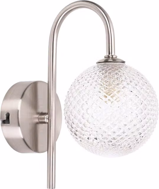 ValueLights Elle Single IP44 Bathroom Wall Light with Transparent Glass Sphere Shade in Silver Chrome