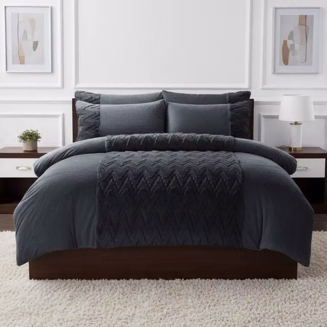Snug City Zig Zag 3D Teddy Fleece Duvet Cover Set with Pillowcases, Grey, Single (90 x 200 cm)