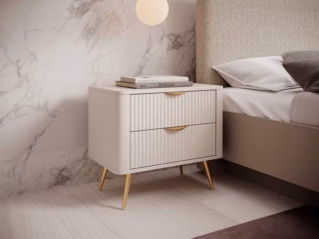 Vente-unique ELONARIA Bedside Table with 2 Drawers in Beige and Gold