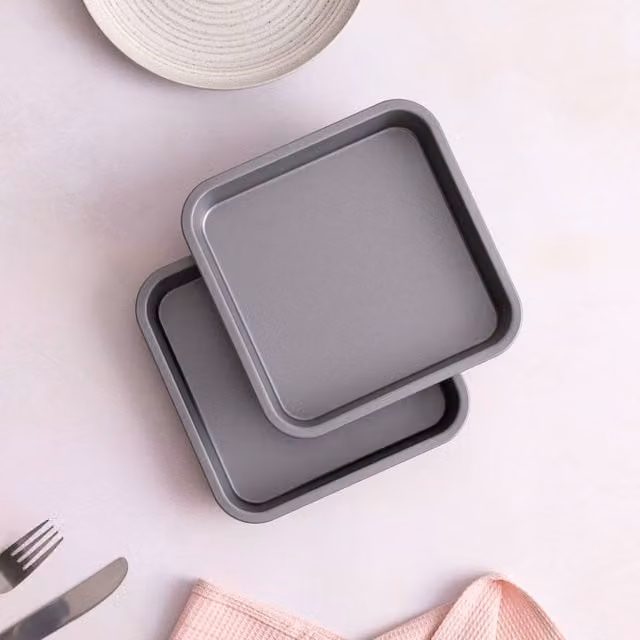 Betterware Essentials Non-Stick Carbon Steel Brownie Tins, Silver, 2 x 18 cm – 1
