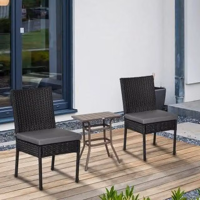Chilli Seating Set of Two Modern Armless Rattan and Metal Garden Chairs in Grey