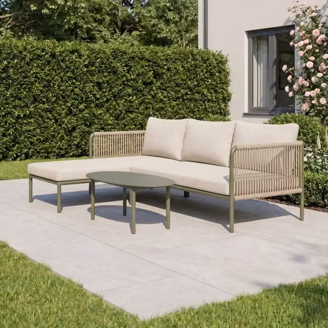 Artemis Home Virella Outdoor Corner Sofa and Table Set in Green and Beige