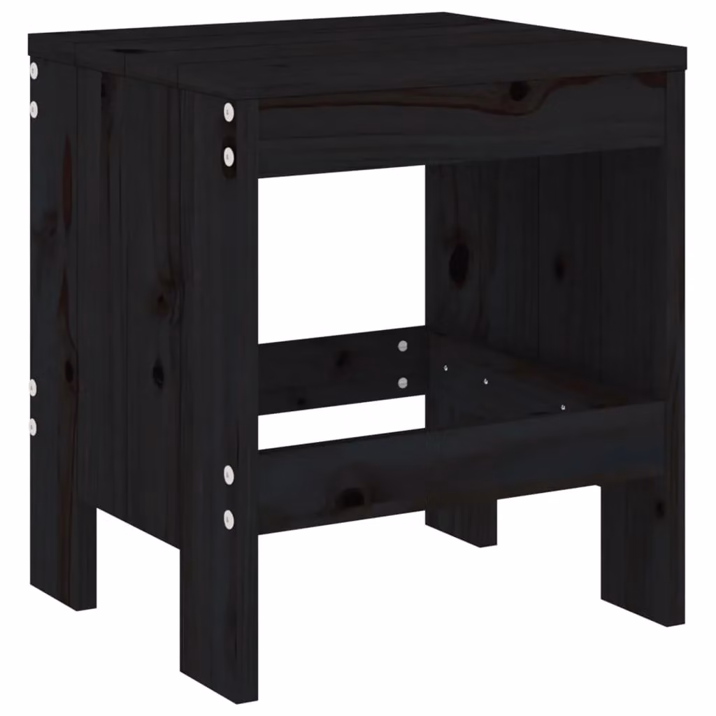 Berkfield Home Set of 2 Black Rustic Garden Stools in Solid Pine Wood, W/D/H: 40 x 36 x 45 cm – 3