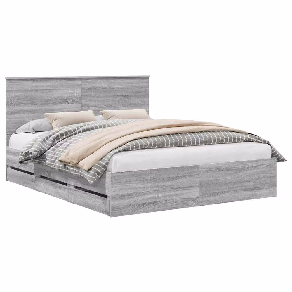 Berkfield Home Modern Bed Frame with Drawers in Grey Sonoma, Engineered Wood, W/D/H: 160 x 200 cm – 2