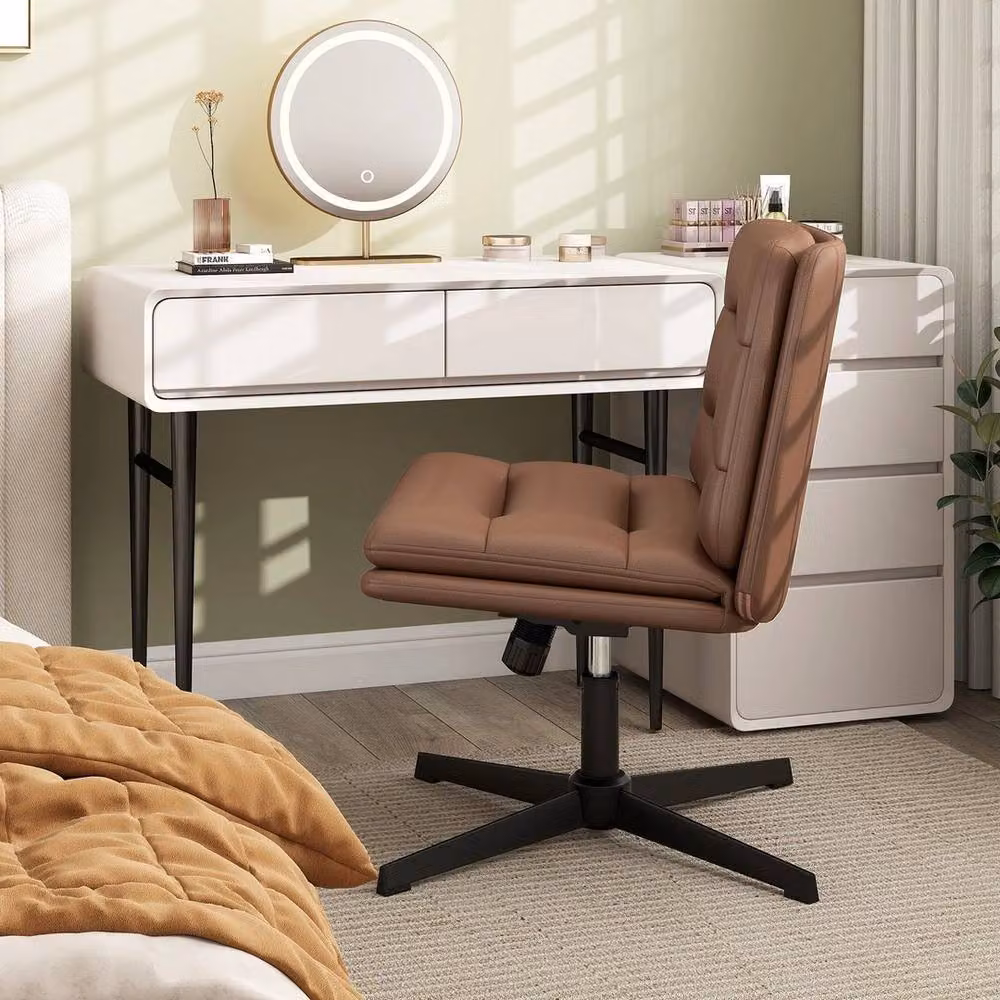 Kelvenix Brown PU Leather Wide Swivel Computer Task Chair – 3