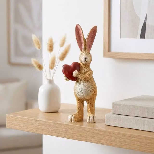 Garden Greatness Jasper Rabbit Holding Heart Ornament in Red and Multicolour
