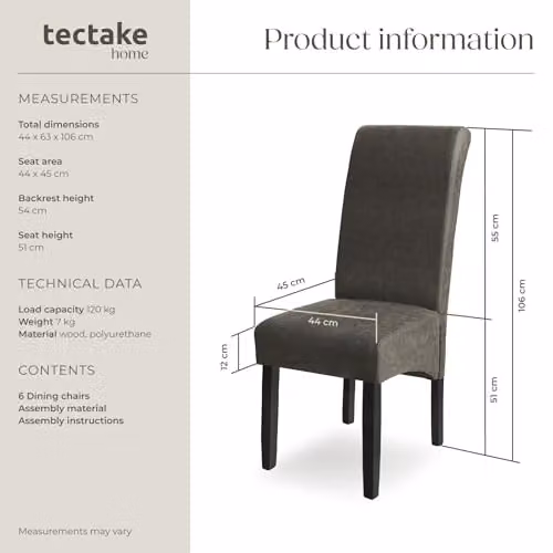 tectake Set of 6 Modern Dining Chairs with Faux Leather Covers and Wood Legs in Grey – 2