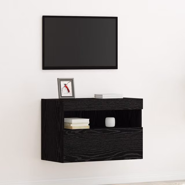 Berkfield Home Modern Wall Mounted TV Cabinet with LED Lights in Black Oak, W/D/H: 60 x 30 x 40 cm