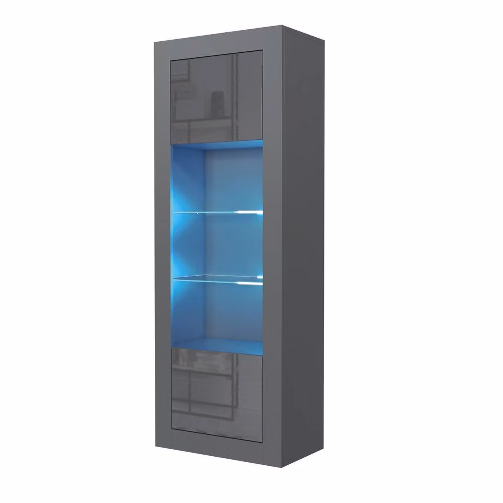 Creative Furniture Illume Modern Display Cabinet in Grey with Glossy Glass Doors and Integrated LED Lighting, H 170 x W 63 x D 35 cm – 3