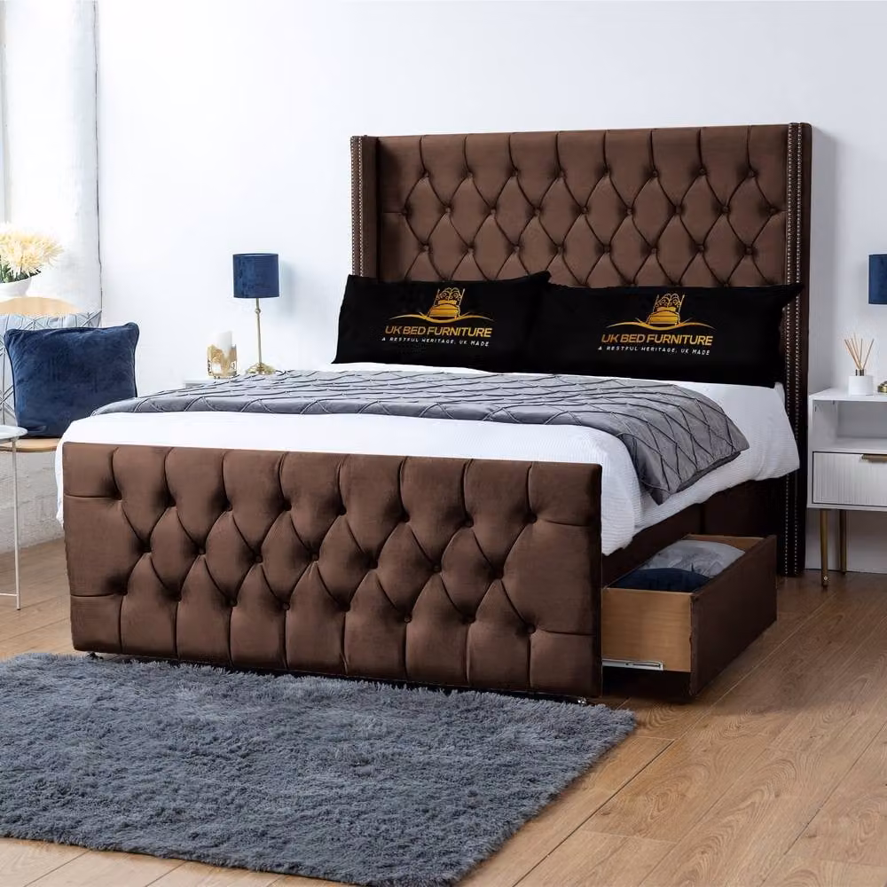 UK Bed Furniture Emily Wingback Divan Bed with 54 Inch Diamond Headboard in Brown, King Size (W/D: 180 x 200 cm) – 2