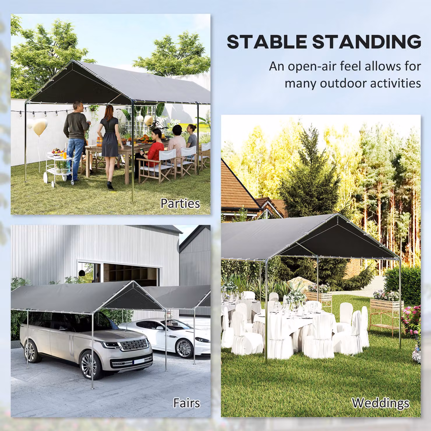 Outsunny Heavy Duty Galvanised Steel Carport Garage Car Shelter in Grey, W: 6 m, D: 3 m, H: 2.6 m – 7