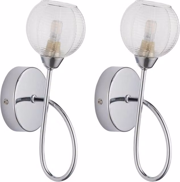 First Choice Lighting Tatton Set of 2 Chrome and Transparent Glass Wall Lamps – 1