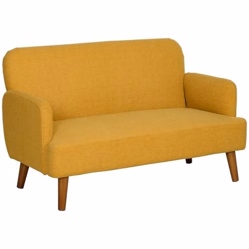 HOMCOM 2 Seater Velvet Upholstered Sofa in Yellow with Rubberwood Legs – 1