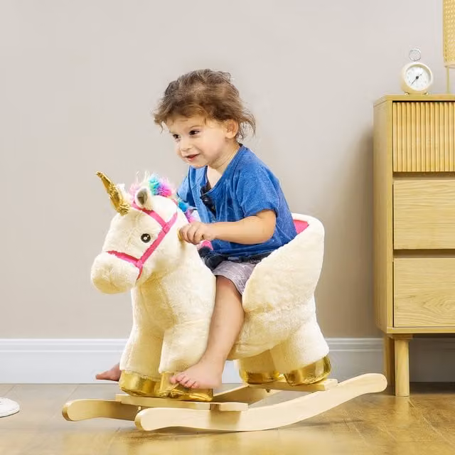 AIYAPLAY Unicorn Rocking Horse with Realistic Sound for 18-36 Months, Beige
