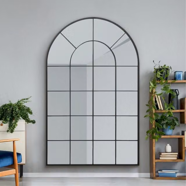 MirrorOutlet Arcus Arched Modern Wall Mirror in Black and Gold with Metal and Glass