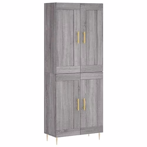 vidaXL Grey Sonoma Highboard Storage Cabinet with Doors and Shelves for Bedroom, Living Room or Office