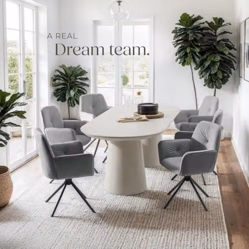 tectake Set of 6 Lenia Swivel Dining Chairs in Anthracite and Black Velvet-Look Fabric – 2