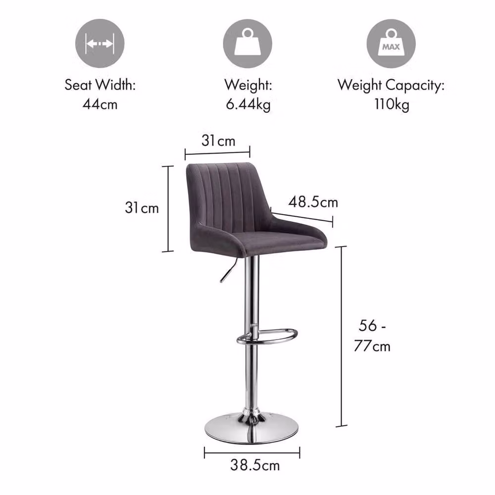FLAVORA Grey Velvet Gas Lift Bar Stools Set of 2 – 2