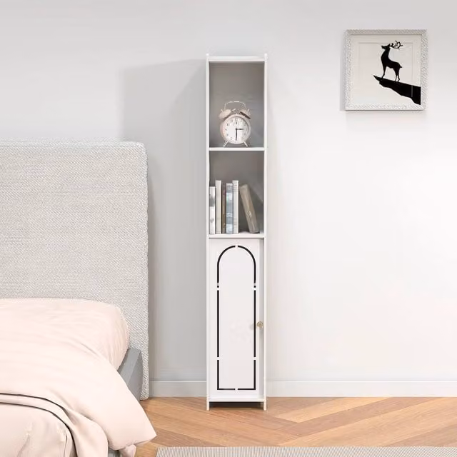 VOGREX White Waterproof Freestanding Bathroom Storage Cabinet with Internal Shelves and Hinged Doors