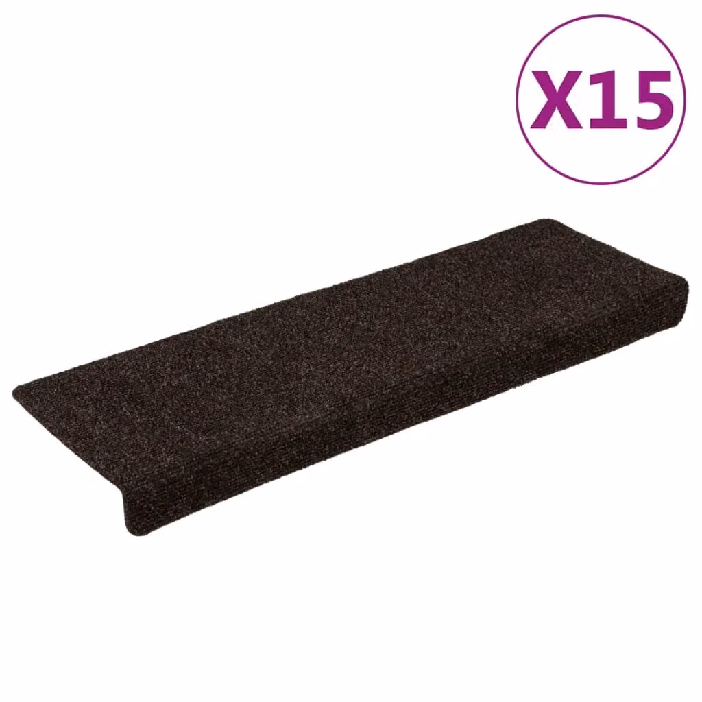 Berkfield Home 15 Piece Set of Self-Adhesive Needle Punch Stair Mats, Brown, W/D/H: 65 x 21 x 4 cm – 2