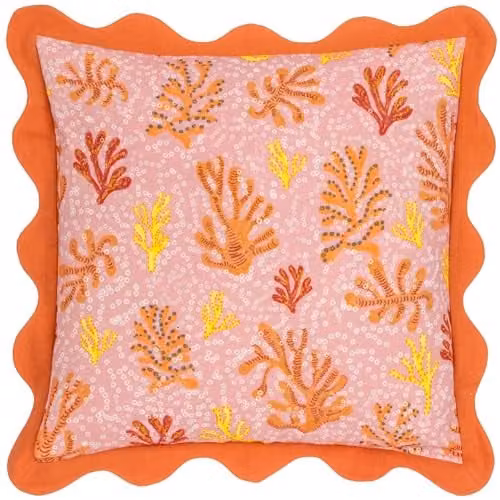 Furn Pink Floral Square Cotton and Polyester Cushion W/D/H: 50 x 50 x 50 cm