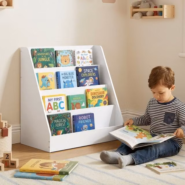 SONGMICS Montessori 4-Tier Children's Bookshelf, White Book Display Rack, W/D/H: 60 x 30 x 60 cm