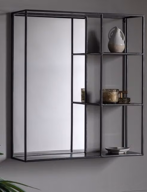 Gallery Direct Bassan Rectangular Hanging Wall Mirror with Metal Shelf in Black
