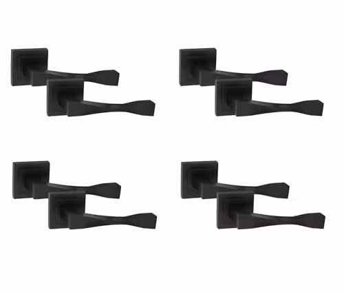 Golden Grace Straight Door Handles on Square Rose, Matt Black, 4 Pairs