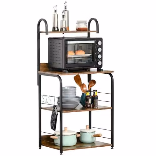 HOMCOM 4-Tier Baker's Rack with Storage and Microwave Stand in Rustic Brown, W/D/H: 60 x 40 x 125 cm – 1