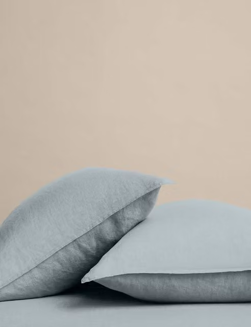 M&S 2 Pack Pure Linen Standard Pillowcases in Seafoam Green/Blue