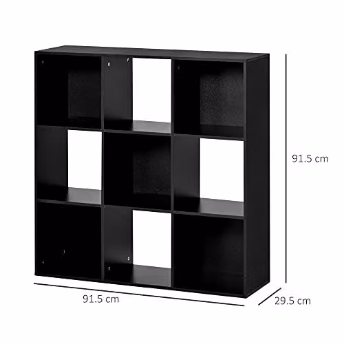 HOMCOM 3-Tier 9-Cube Storage Cabinet and Bookshelf in Black – 3
