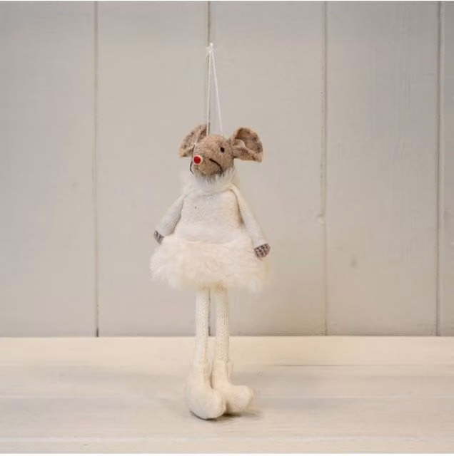 KDMD White Hanging Fabric Mouse with Skirt Christmas Decoration