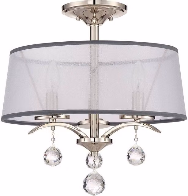 Netlighting Whitney 3 Light Semi Flush Pendant in Imperial Silver Finish with E14 Base